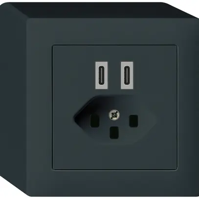 Prise de charge USB AP Hager kallysto C-C 20W+T23 5V 86×86mm noir 