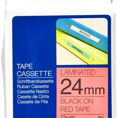 Cassette ruban Brother TZe-451 24mm×8m, rouge/noir 