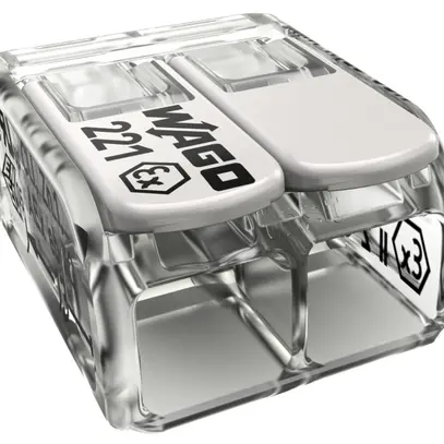 Borne de connexion WAGO 221 2×0.5…6mm² levier 37A 440V gris transparent 