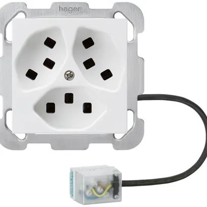 Presa INS Hager kallysto, 3×T23, con adattatore Power L1, K, bianco ultra 