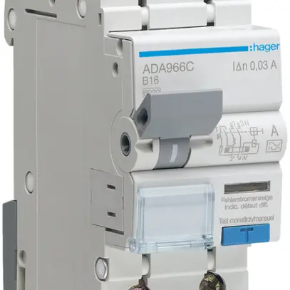 Disgiuntore differenziale Hager RCBO 2P 230V car.B 16A 0.03A tipo A 2UM 