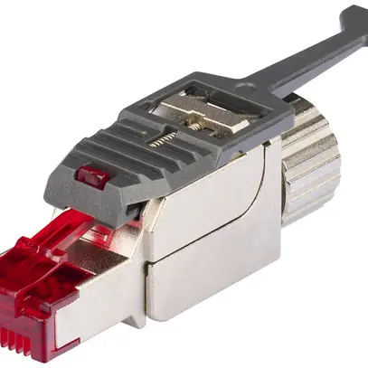 Fiche terrain R&M FM45 Slim, RJ45/s/u cat.6A AWG22…26, droite, gris/rouge 