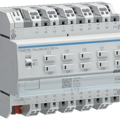 Attuatore-commutatore KNX AMD Hager 10 uscite 16A 2300W 195…253V IP20 6UM 