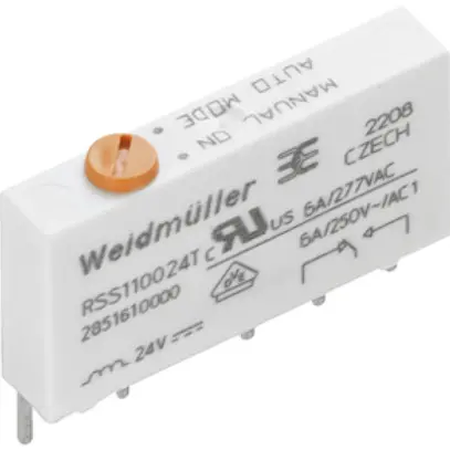 Relais WM RSS110024T 1CO AgSnO2 21.6…26.4VDC 6A/250VAC bouton test 