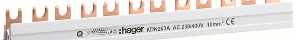 Kammschiene Hager KDN 2P 2Ph Gabel 10mm² 63A weiss 