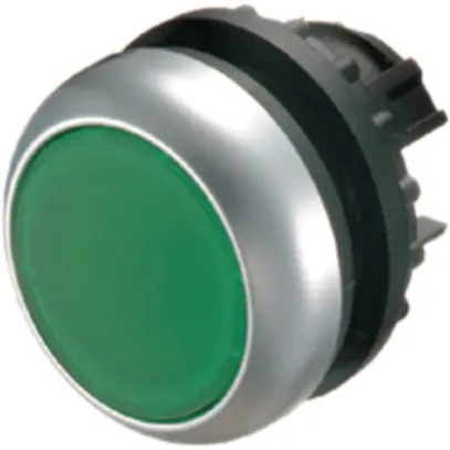 Pulsante luminoso ETN RMQ piatta verde, perman., anello cromato 