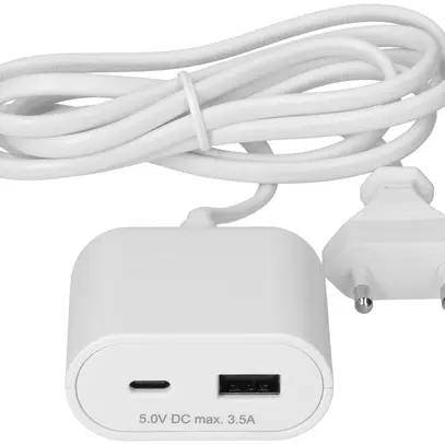 Caricatore USB MAX HAURI 1×A+1×C 17.5W 5VDC 3.5A T26 1.5m 240VAC bianco 