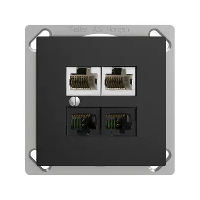 EB-Dose 4×RJ45 2×u/2×s EDIZIOdue schwarz R&M swissline NT 2ab 
