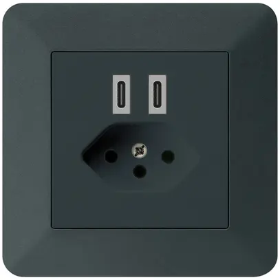 Presa di carica USB INC Hager kallysto.trend C-C 20W+T13 5V 94×94mm nero 