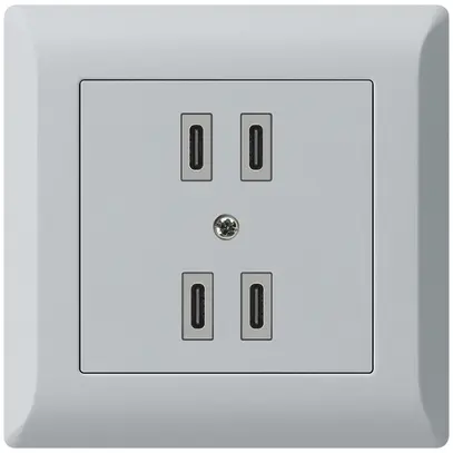 Presa di carica USB INC Hager kallysto.line 2×C-C 2×20W/4×10W 5V 92×92mm grigio 