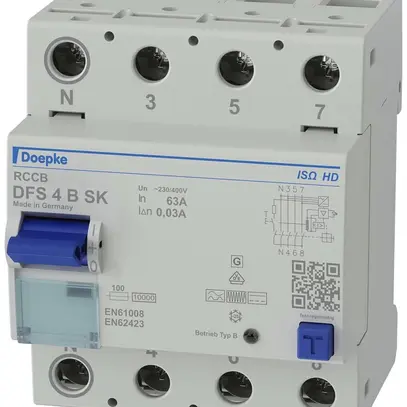 Fehlerstromschutzschalter Doepke 63A 30mA Typ B SK ISO, 4L, Heavy Duty, N links 