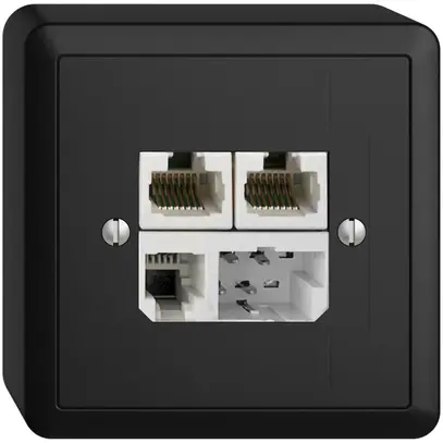 Prise AP T+T/2×RJ45/RJ11/u ADSL ITplus EDIZIOdue noir 