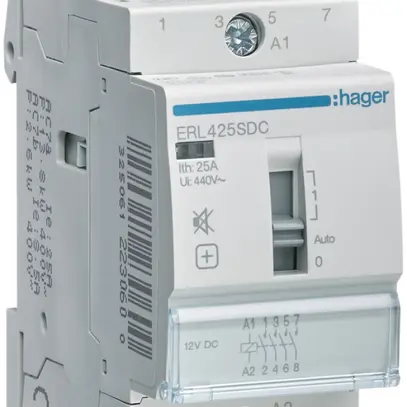 Contacteur AMD Hager ERL 12VDC 4 fermeur 0 ouvreur 25A sans bourdonnement 2UM 