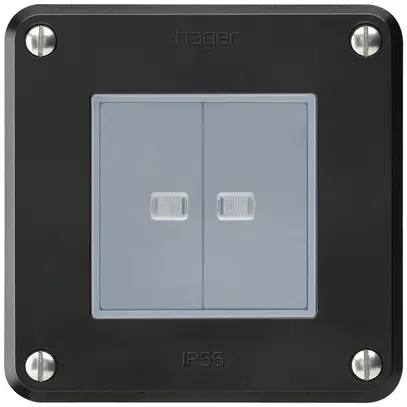 Contatto pulsante INC robusto IP55 2×1P nero 2×illuminato 