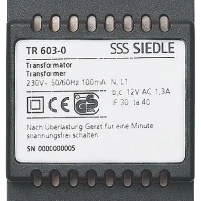 Transformator Siedle 230V 50/60Hz 100mA N, L1 IP30 