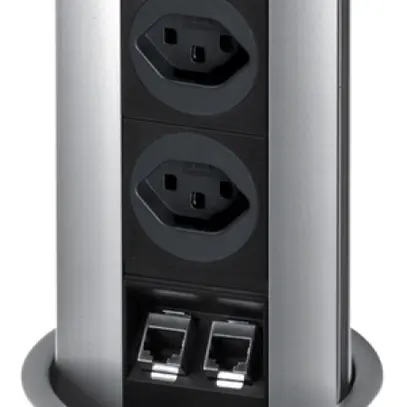 Presa retratt.Tehalit 2×T13+2×RJ45 Liftup 10 con cop.bilico plast 
