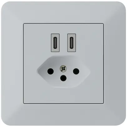 Presa di carica USB INC Hager kallysto.trend C-C 20W+T13 5V 94×94mm grigio 
