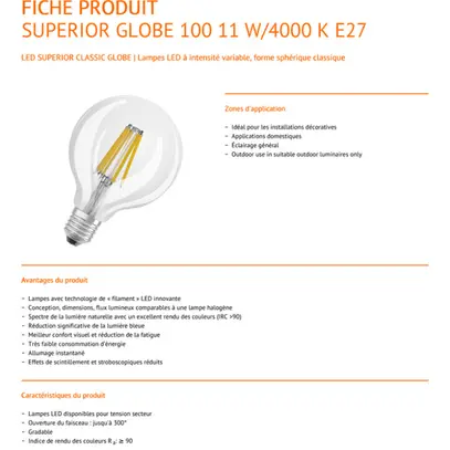 Lampada LED LEDVANCE SUPERIOR GLOBE E27 11W 1521lm 4000K REG 135mm chiaro 