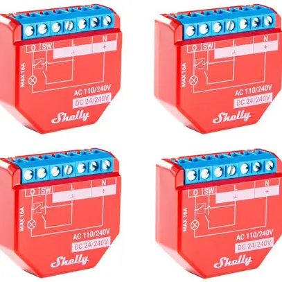 Comm. WiFi Shelly Plus 1PM lot de 4 Act. mesure comm. WLAN, 16 A, BTh 