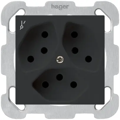 Prise ENC kallysto 3×T13/1 noir avec sécurité enfants avec plaque de fixation 