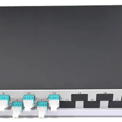 Coffret d'épissure 19" Dätwyler OV-CH 12×LCD/PC turquoise OM3 décalé 1UH argent 