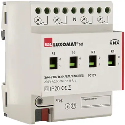 Actionneur-commutateur AMD KNX Luxomat SA4-230/16/H/EM/KNX, 4-fois, 16A/230VAC 