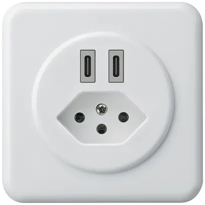 UP-USB-Ladesteckdose Hager basico C-C 20W+T13 5V 86×86mm weiss 