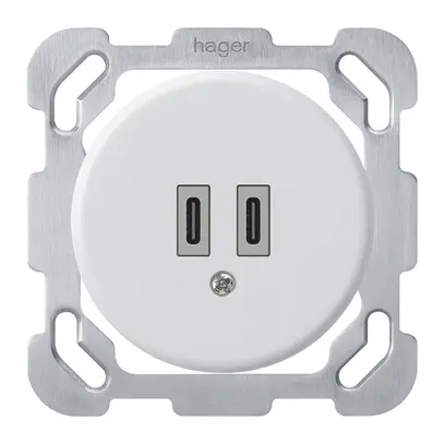 UP-USB-Ladesteckdose Hager basico C-C 20W 5V 77×77mm weiss 