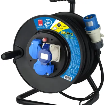 Enrouleur de câble MH 1×CEE 16 bleu 2×type 23 230V H07RN-F3G1.5mm² 30m IP44 noir 