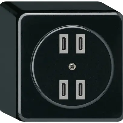 Presa di carica USB AP Hager basico 2×C-C 2×20W o 4×10W 5V 86×86mm nero 