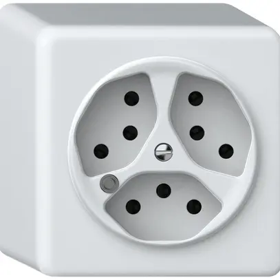 Presa AP origin 3×tipo 13 lum.verde 10A 230V 88×88×54mm bianco 