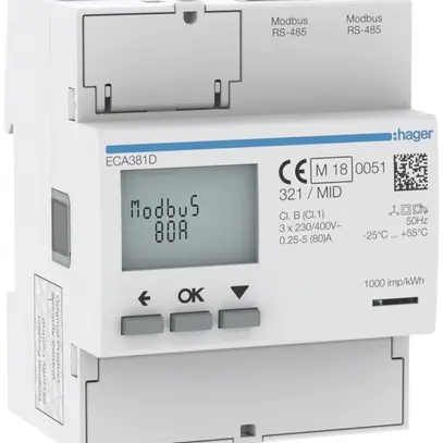 Contatore energia AMD HA ECA381D 3P diretto 80A Modbus RJ45 MID imp.+exp.2T+8T 