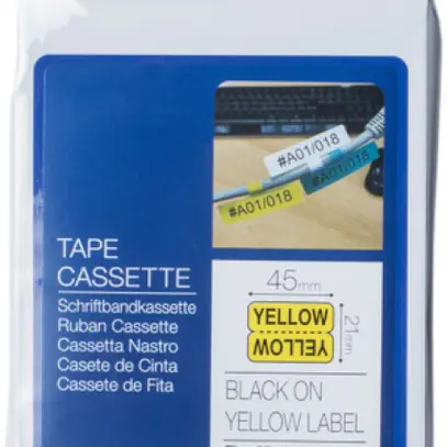 Cassette ruban Brother FLE-6511 45×21mm×72 pièces jaune/noir 