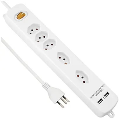 Prise multiple Plus 5×T13 2×transversal 2×USB-A 1.5m câble séc.enfant interr.bc 