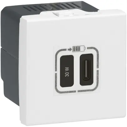 Presa di ricarica USB MOS 1×tipo-C 3A 30W 2 moduli bianco 