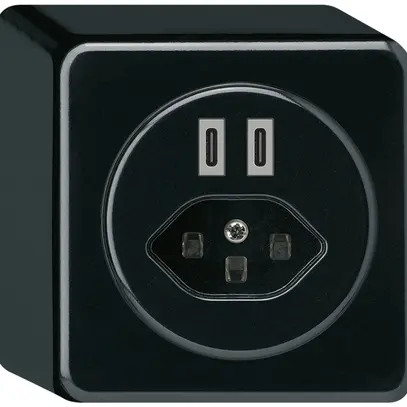 AP-USB-Ladesteckdose Hager basico C-C 20W+T23 5V 86×86mm schwarz 