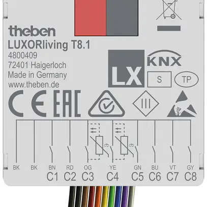 Module d'entrée INC Theben LUXORliving T8.1 8-canal 5VUC 38×37.3×12.4mm 