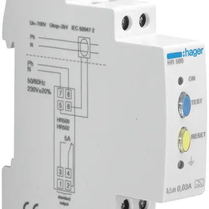 Relais surveillance courant différentiel Hager HR500 30mA type A 