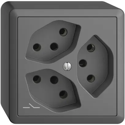 Prise AP EDIZIOdue 3×T13 gris foncé, 1×S 