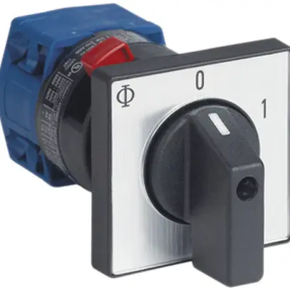Interruttore rotativo INS K&N, 20A/400V 0/1L, manopola ne, 48×48mm Ø22.5mm "0-1" 