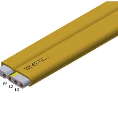 Câble plat Woertz Technofil 5×2.5 mm² sans halogène jaune avec bande noire B2ca Une longueur