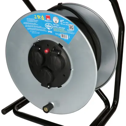 Enrouleur de câble MAX HAURI acier 230V 10A 3×T13 50m 3×1.5mm² IP55 argent 
