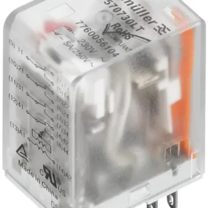 Relais WM, 230VAC, LED ro 2 contacts inverseurs a.bouton test 250VAC 10A 