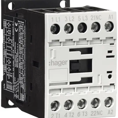 Contacteur de puissance Hager 3P+1 ouvreur 15.5A à AC-3 tension de bobine 230VAC 