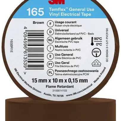 Isolierband 3M Temflex 165 15mm×10m×0.15mm braun VDE 600V 0…90°C 