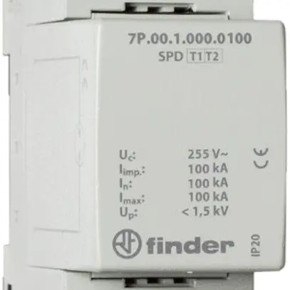 REG-Überspannungsableiter Finder 7P.09, Typ 1+2, Funkenstrecke zwischen N-PE 