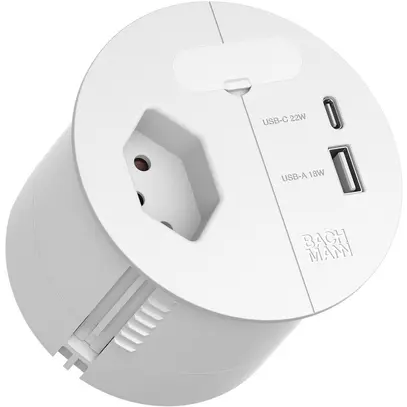 Presa da tavolo INC BACHMANN LOOP IN CHARGE 1×T13 2×USB Ø80mm bianco opaco T12 
