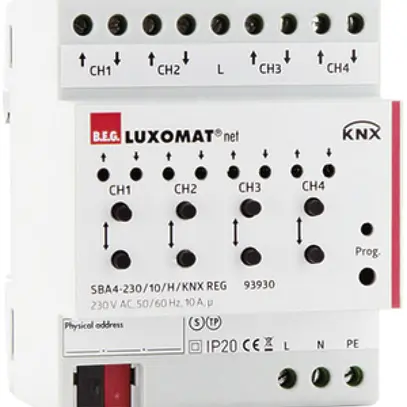 Actionneur de jalousie AMD KNX Luxomat SBA4-230/10/H/KNX, 4-fois, 10A/230VAC 