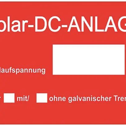 Étiquette Plica EET UV HA type 3 "Solar-DC-ANLAGE!" 50×90mm rouge 