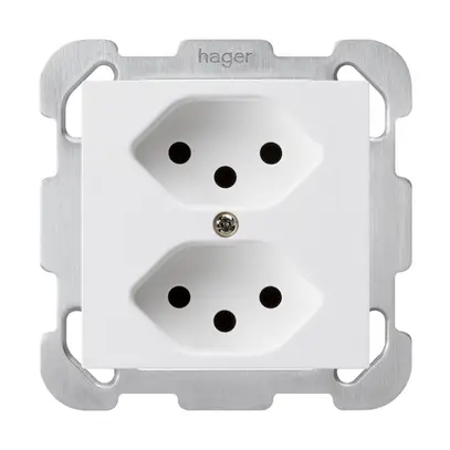 Prise ENC kallysto 2×T13 blanc avec sécurité enfants avec plaque de fixation 